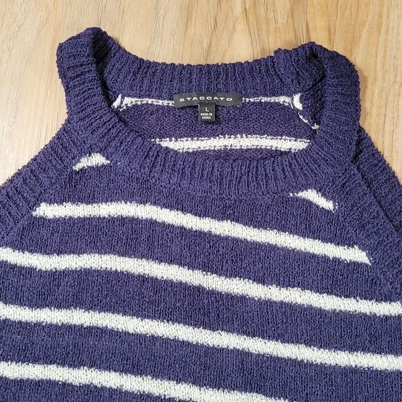 🔺️Staccato Blue & Cream Striped Tunic Sleeveless Top Large - Picture 4 of 8